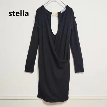 스텔라 오픈 백 긴팔 원피스 블랙 무릎 기장 엘레강트
