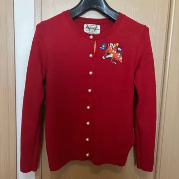 뮤베일 자수 가디건 빨간색