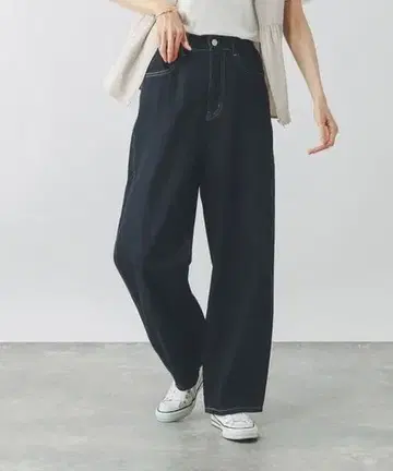 새상품급 GLOBAL WORK GOOD 데님 배기 팬츠 네이비 L