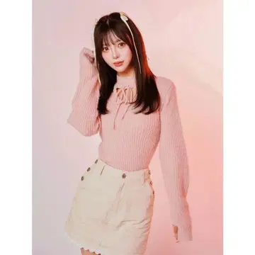 Darich 다리치 레이스업 리본 니트탑 핑크