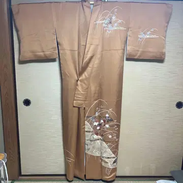 순수 실크 호몬기 꽃무늬 베이지