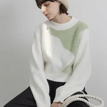 EKCOOKIES 웨이브 도킹 니트 크롭 니트