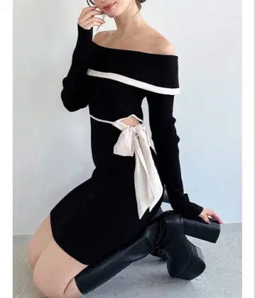 리본 미니 니트 원피스