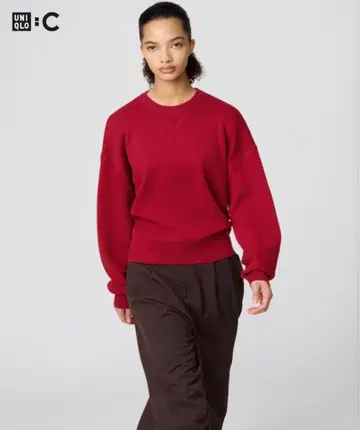 유니클로 UNIQLO 스무스 코튼 크루넥 스웨터 레드