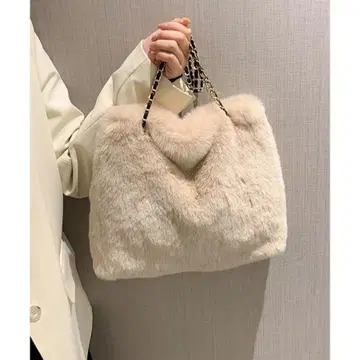 베이지 퍼 토트백