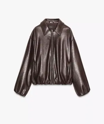 ZARA 인조 가죽 봄버 자켓 초콜릿 S