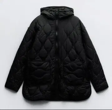 블랙 퀼팅 자켓 후드 부착