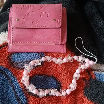스누피 핑크 미니 지갑과 비즈 스트랩