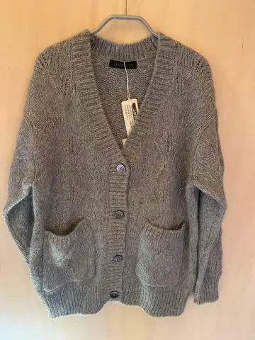 그레이 시스루 니트 긴팔 가디건