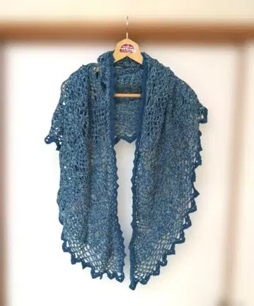 핸드메이드 레이스 뜨개질 파랑 숄