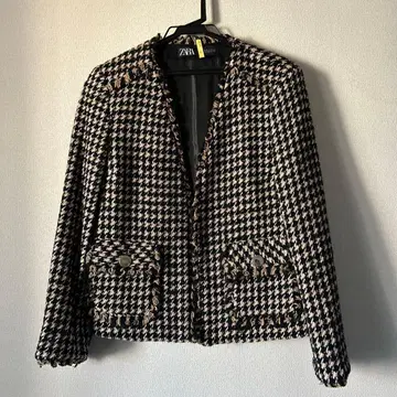 ZARA 노카라 체크 자켓