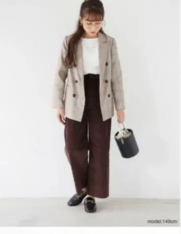 COHINA 체크 무늬 더블 자켓 XS 브라운