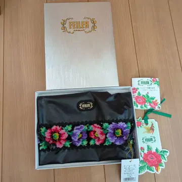 FEILER 꽃무늬 자수 파우치 블랙