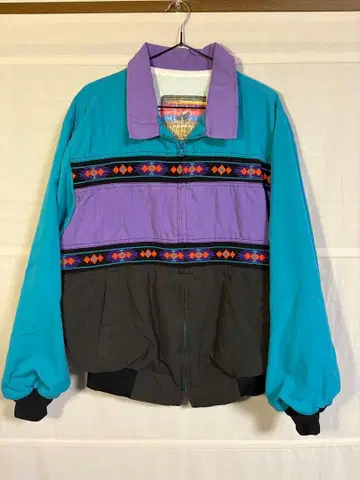 산타페 패턴 나일론 자켓 90s 컬러 블록 Y2K 레트로 구제 의류