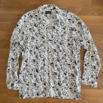 [ LA ROCKA ] 스컬 오픈 셔츠 화이트 사이즈 L