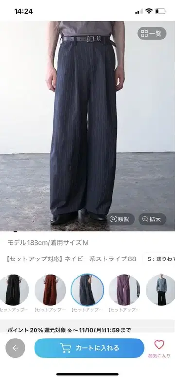 HARE 3 디멘션 와이드 팬츠 네이비 계열 스트라이프