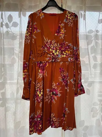 꽃무늬 긴팔 원피스 오렌지