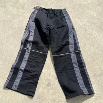 사이드 스트라이프 와이드 팬츠 블랙/그레이