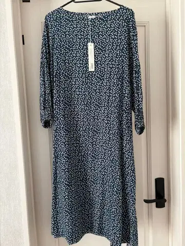 네이비 도트 무늬 긴팔 셔츠 원피스 프리 사이즈