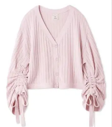 [젤라피케] [새상품] 크롭 리브 가디건 핑크