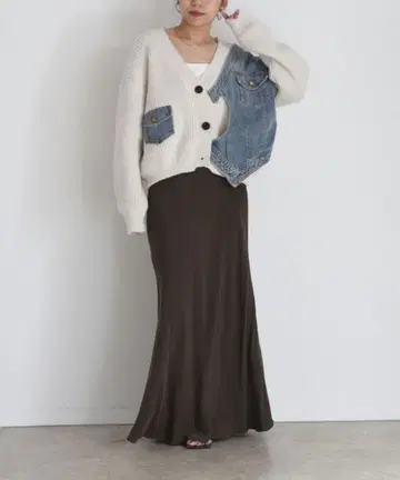 새상품 이번 시즌 에이미 로우 Eimee Law 데님 도킹 니트 가디건