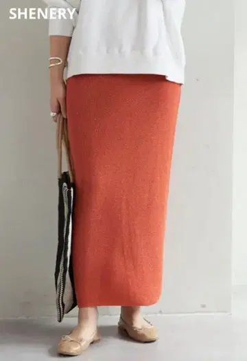 [ 새상품 ] SHENERY 시너리 라메 니트 롱 스커트 오렌지