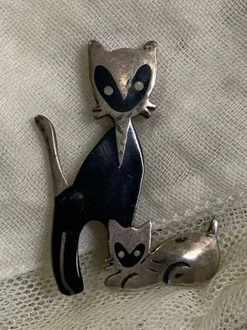 멕시코 빈티지 고양이 브로치 cat SILVER 각인