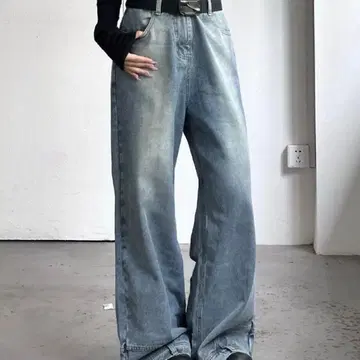 [ 가격 인하 ] 스트레이트 레그 팬츠 블루 S 지하인 온라인 배기 데님
