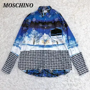 MOSCHINO 모스키노 긴팔 BD 셔츠 M 블루 로고 올 패턴