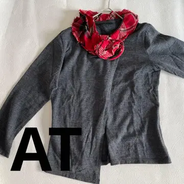 A/T 그레이 긴팔 상의 체크 무늬 프릴