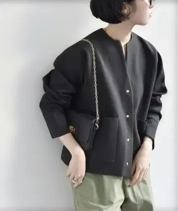 quaranciel 노카라 포켓 니트 자켓 블랙 손세탁 가능