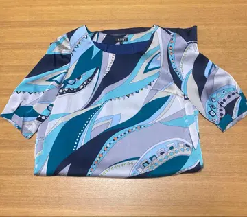 블루 계열 추상 무늬 칠부 소매 튜닉