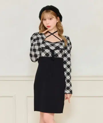 apres jour 크로스 리본 니트 미니 원피스