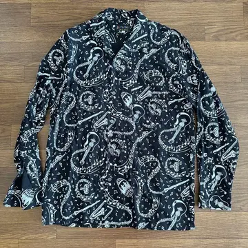 [ LA ROCKA ] 음표 오픈 셔츠 블랙 사이즈 L