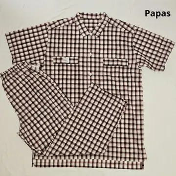 [ 미사용 ] Papas 파파스 반팔 파자마 체크 무늬 남성용 M