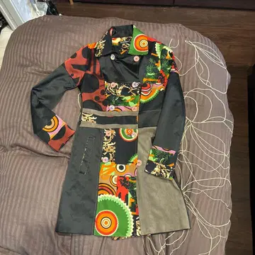 멀티 컬러 패턴 롱 코트