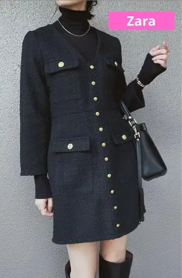 [ ZARA ] 트위드 미니 원피스 골드 버튼 포함