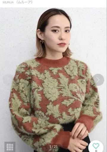 MURUA 플라워 자카드 니트 (브라운)