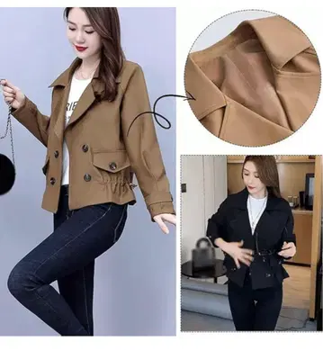 여성용 숏 트렌치코트 트렌치코트 무지 자켓 아우터