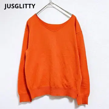 [저스길리티] 긴팔 니트 상의 V넥 오렌지 면 얇은 소재