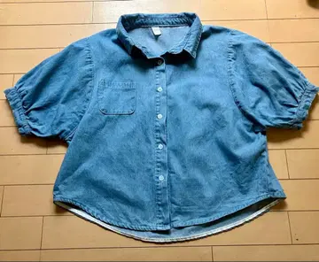 데님 벌룬 슬리브 반팔 셔츠 M