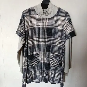 그레이 계열 체크 무늬 포켓 부착 튜닉 앙상블