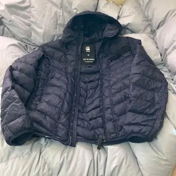 G-STAR RAW 네이비 후드 부착 다운 자켓