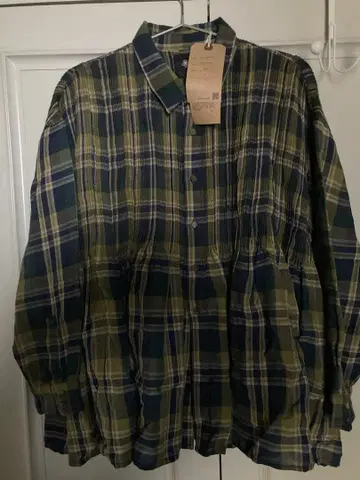 체크 무늬 긴팔 울 코튼 혼방