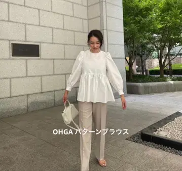 OHGA 패턴 블라우스 화이트 긴팔