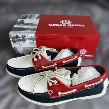 새상품 CEDAR CREST 가죽 데크 슈즈 레드/화이트/네이비
