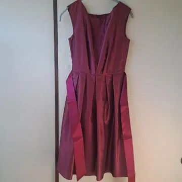 파티 슬리브리스 A라인 원피스 와인 레드