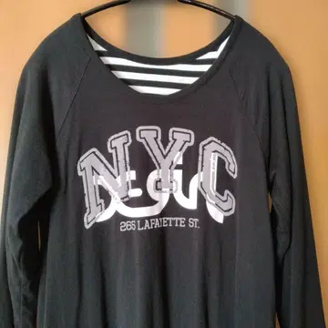 X-Girl NYC 프린트 블랙 긴팔 튜닉 롱 T 리버서블