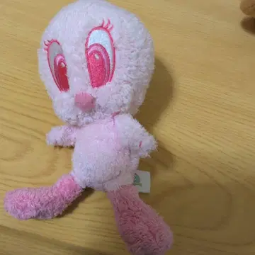레트로 트위티 봉제 인형 키링 핑크