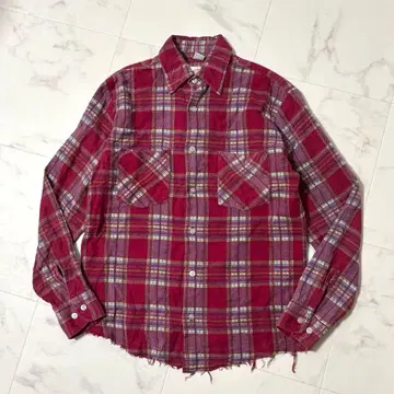 70s 80s Dickies 화이트 택 플란넬 셔츠 프리넬 빈티지